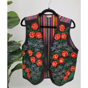 VTG Xela Exchange Womens Embroidered Cotton Boho Cottage Festival Vest Medium